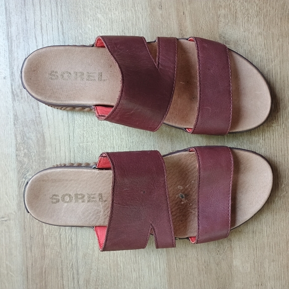 Sorel Out N About Plus Elderberry Women Brown Slide Sandals Size 9.5 Leather - Picture 6 of 13